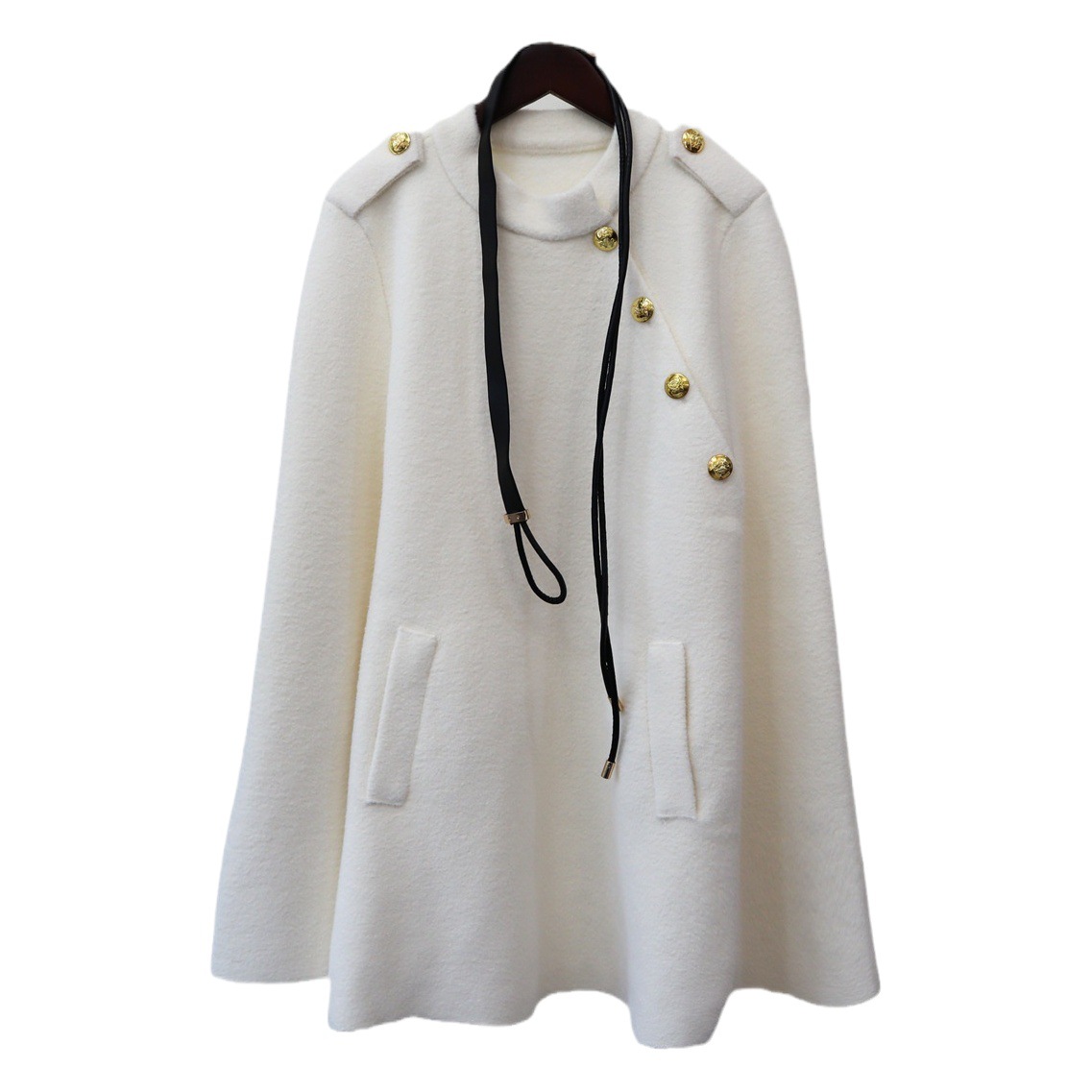 Nuevo abrigo de lana de doble cara tejido para mujer, otoño e invierno 2024, con un toque de alta gama, cinturón, estilo francés, estilo Chanel, suéter tipo capa.