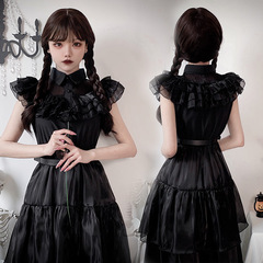 ハロウィーン暗黒兄特アダムズ一家鬼花嫁吸血鬼ワンピース水曜日cos服小黒スカート