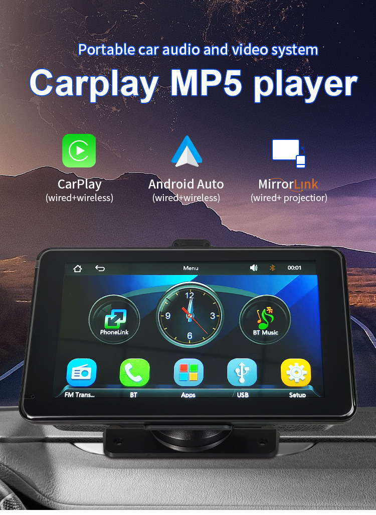 7inch Portable In-Car Mp5 Player Wireless Carplay Car Card Reader Reversing Image Guide Hd
