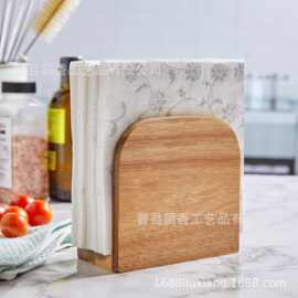 木质餐巾架桌面站立式纸巾盒厨房餐厅简易纸巾托架实木支架收纳架
