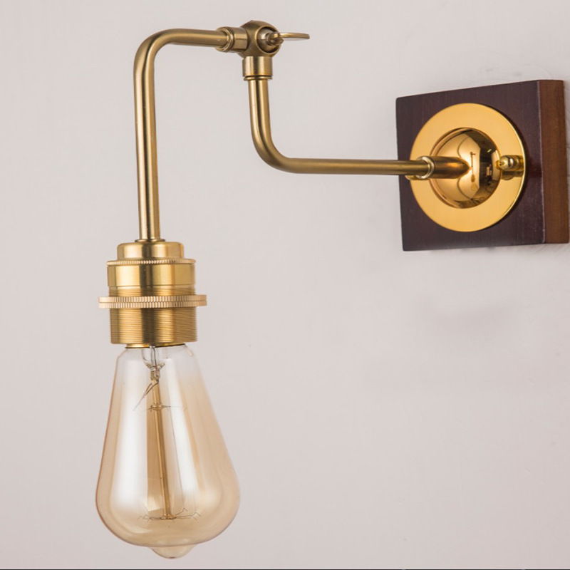 Japanese Style Brass Simple American Style Retro Exquisite Original Solid Wood Entrance Stair Bedside Wall Lamp Homestay Corridor Mirror Headlight