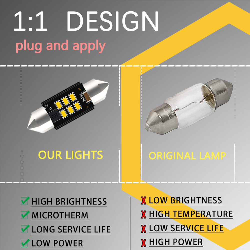 LED car reading light roof light license plate light 3030 6smd double pointed light 31/36/39/41mm