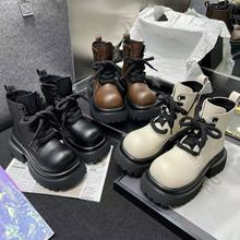 厚底松糕粗跟增高大头马丁短靴女英伦风2024秋冬季新款机车单靴