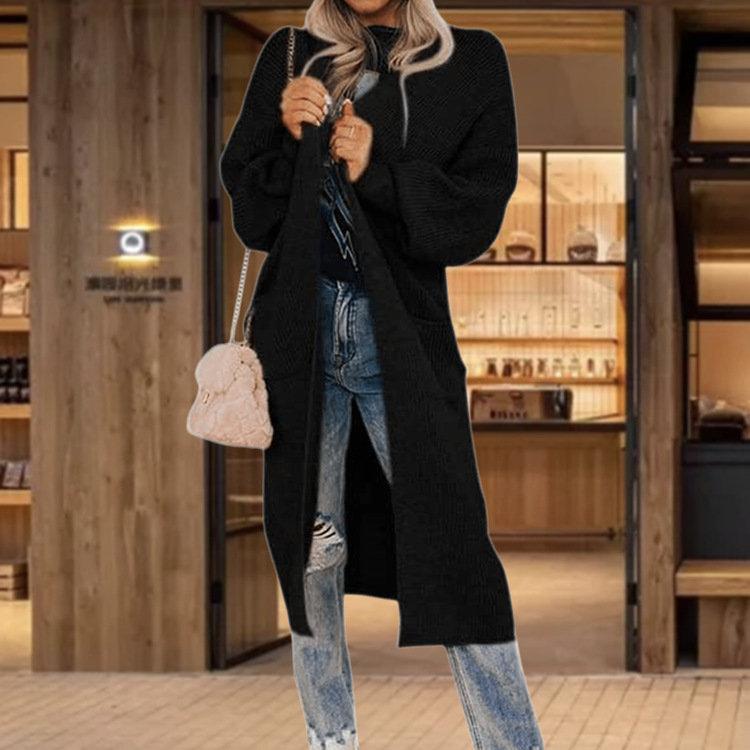 Damen Strickcardigan Mit Taschen Langarm Strickjacke Für Damen_voghion.com