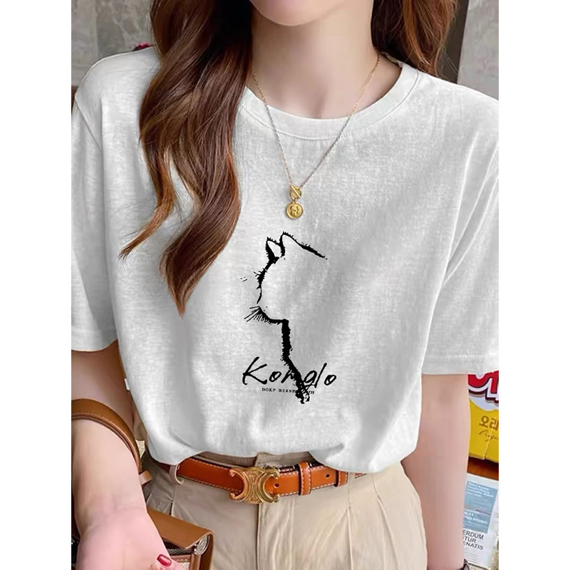 White Snowflake Cotton Round Neck Short-Sleeve T-Shirt for Women, Youthful and Fashionable Versatile Top, Summer Thin Style