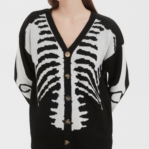 Sweater Autumn Sweater Jacket European and American Skeleton Halloween Knit Cardigan