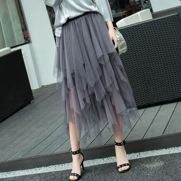 Carefully Selected Irregular Mesh Skirts for Women, Mid-Length 2023 Spring New Arrivals, High-Waisted Versatile Slimming Skirts