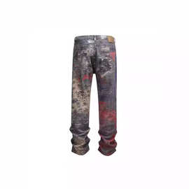 美式高街潮流数码印花牛仔裤高街嘻哈宽松休闲男士直筒牛仔裤 潮