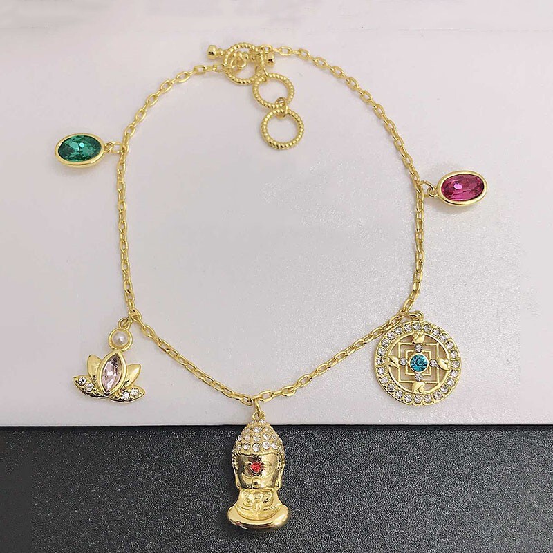 New Arrival Shijia Mysterious Golden Buddha Mandala Water Drop Bracelet Retro Red Green Lotus T Buckle Bracelet for Women New Arrival Shijia Mysterious Golden Buddha Mandala Water Drop Bracelet Retro Red Green Lotus T Buckle Bracelet for Women
