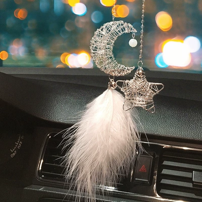 New creative eternal flower aromatherapy car perfume pendant star Moon feather car aromatherapy pendant deodorant essential oil (Car hanging) - star-moon-white-feather