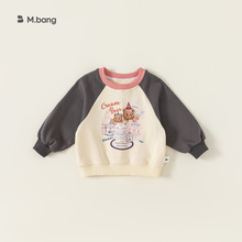 宥宝童装儿童卫衣卡通印花拼色上衣春秋韩版外出服女童套头衫