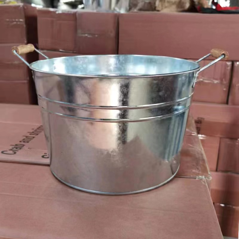 外销镀锌铁皮桶花盆 垃圾桶 防水园艺铁桶 金属工艺品桶双耳木柄
