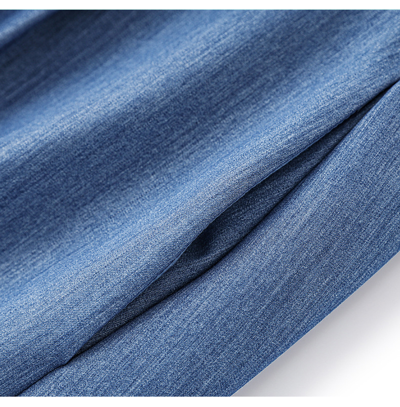 Váy liền denim sơ mi kiểu Pháp thắt eo thanh lịch — Màu xanh lam nhạt chi tiết 19