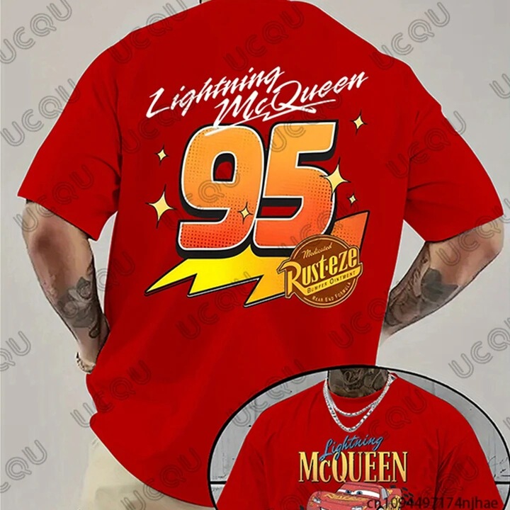 Lightning Mcqueen Car 95 Men's Pattern Printed T-Shirt Summer Short Sleeve Cotton T-Shirt Cross-Border Trendy Brand