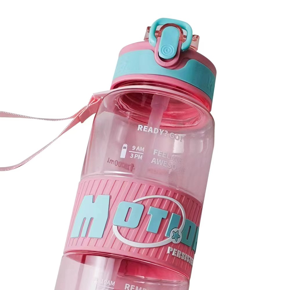 Nueva cubierta de rebote de color gradiente taza espacial al aire libre cinturón de mano cuerda de paja de plástico anillo de cuero taza de agua antideslizante