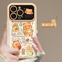 可爱黄油小熊适用苹果15手机壳新女款iPhone14promax翻盖镜子xs软
