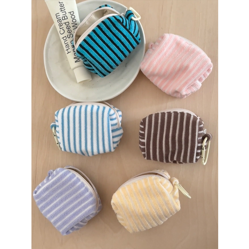 Korean-Style Niche Terry Cloth Cosmetic Bag, Cute Mini Bag, Earphone Bag, Outing Coin Purse, Striped Bag Manufacturer