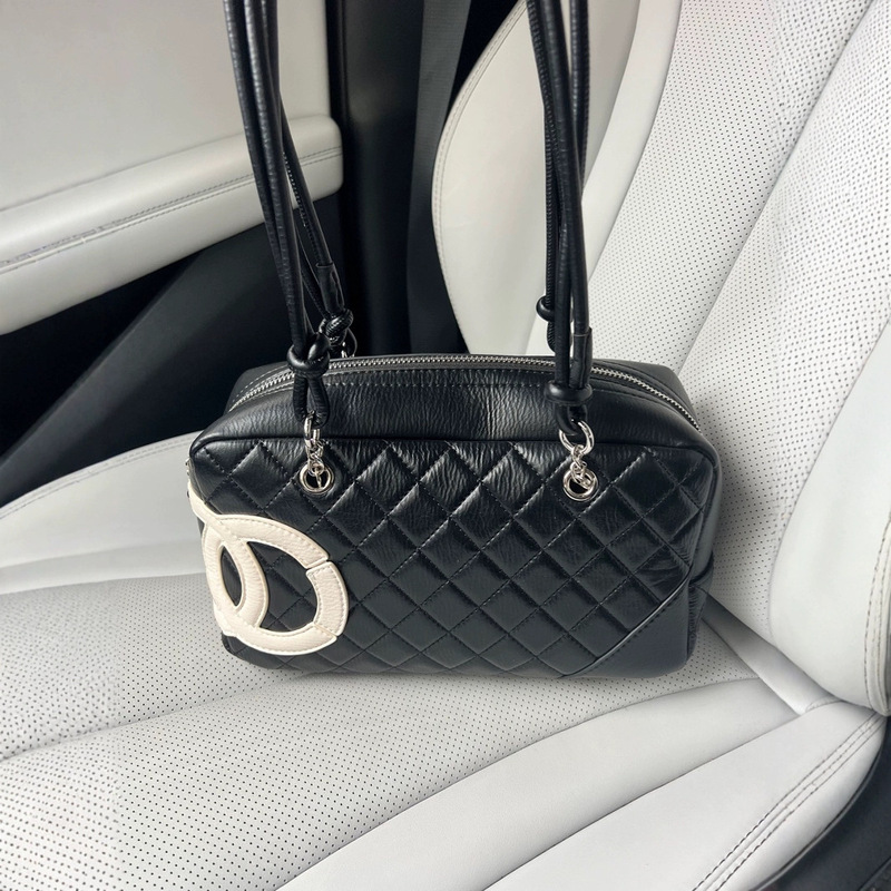Vintage Chanel-Style Handbag, Kangpeng Bowling Bag, Fashionable Genuine Leather Quilted Pillow Bag, Shoulder Bag for Women