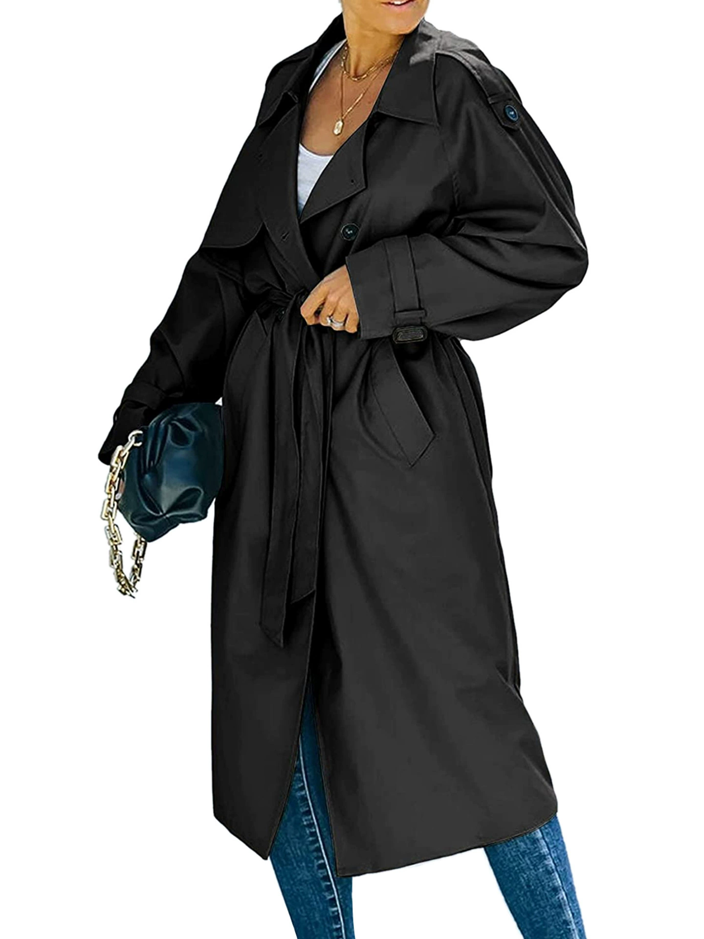 Women's Classic Double Breasted Long Trench Coat with Belt