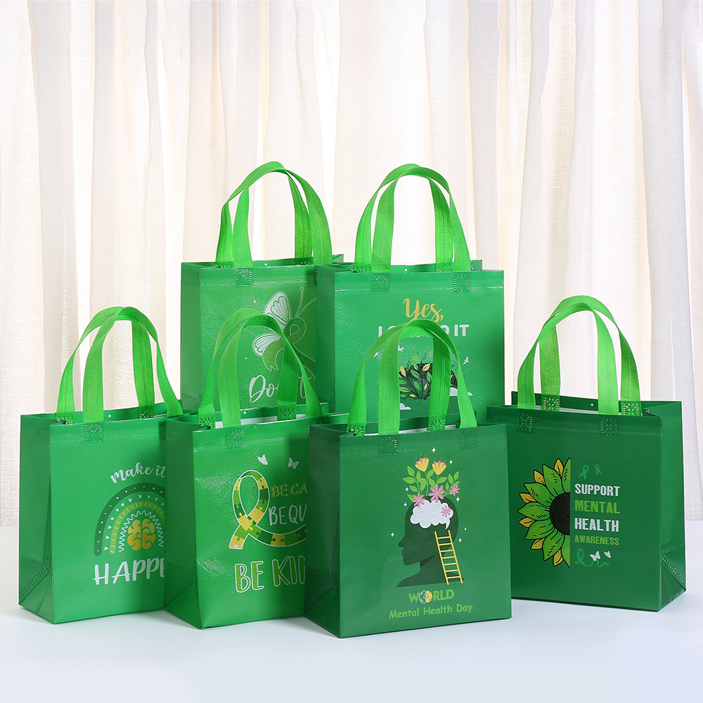 绿色创意印花无纺布手提袋活动礼品包装袋派对零食糖果打包袋批发