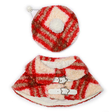 宠物秋冬格纹毛绒套装猫咪狗狗英伦风贝雷帽斗篷保暖可爱宠物服饰