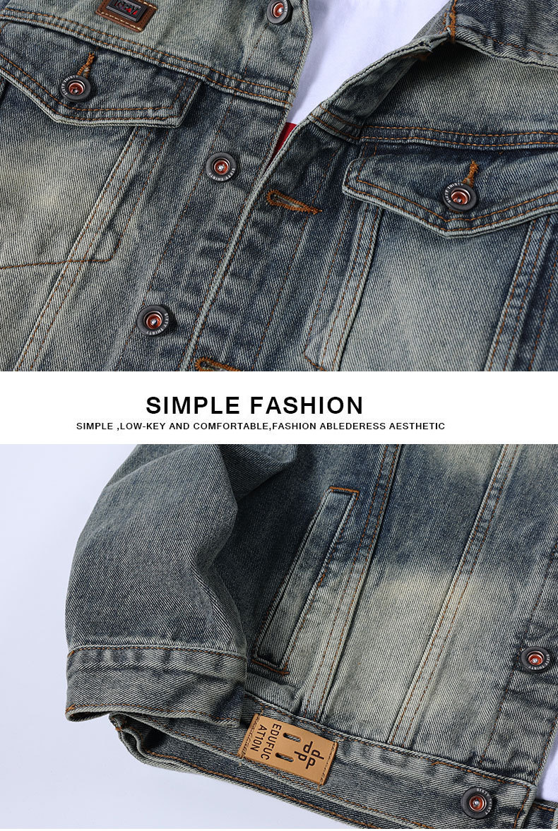 Giacca di jeans uomo classica retro ampia con colletto a revers_voghion.com