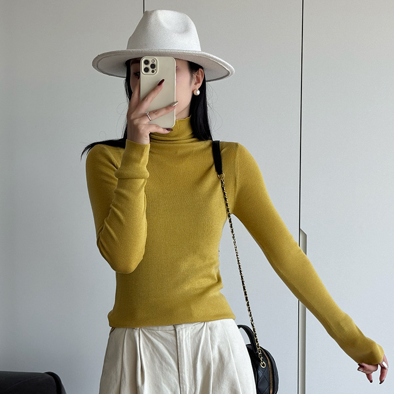 2025 Puyuan Spring New Classic Slouchy Collar Wool Blend Base Knit Sweater for Women, Elegant Commuter Style