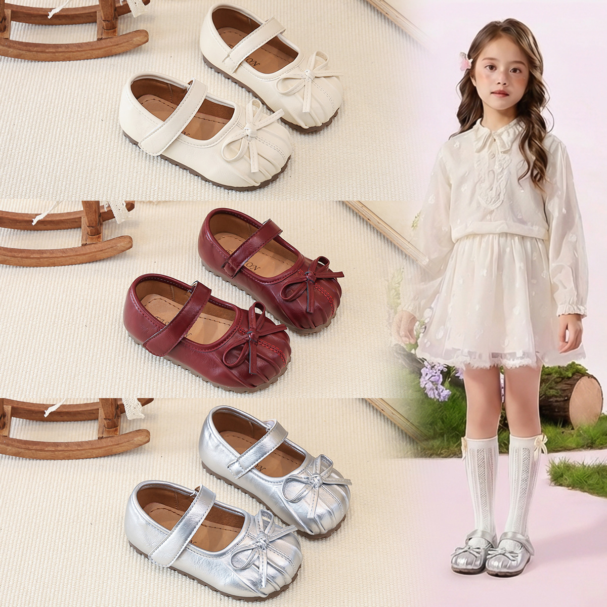 Zapatos casuales de moda de niñas versátiles 2026 verano nuevos zapatos de arco para niños zapatos de Lefour pequeños zapatos de cuero suaves fragrantes