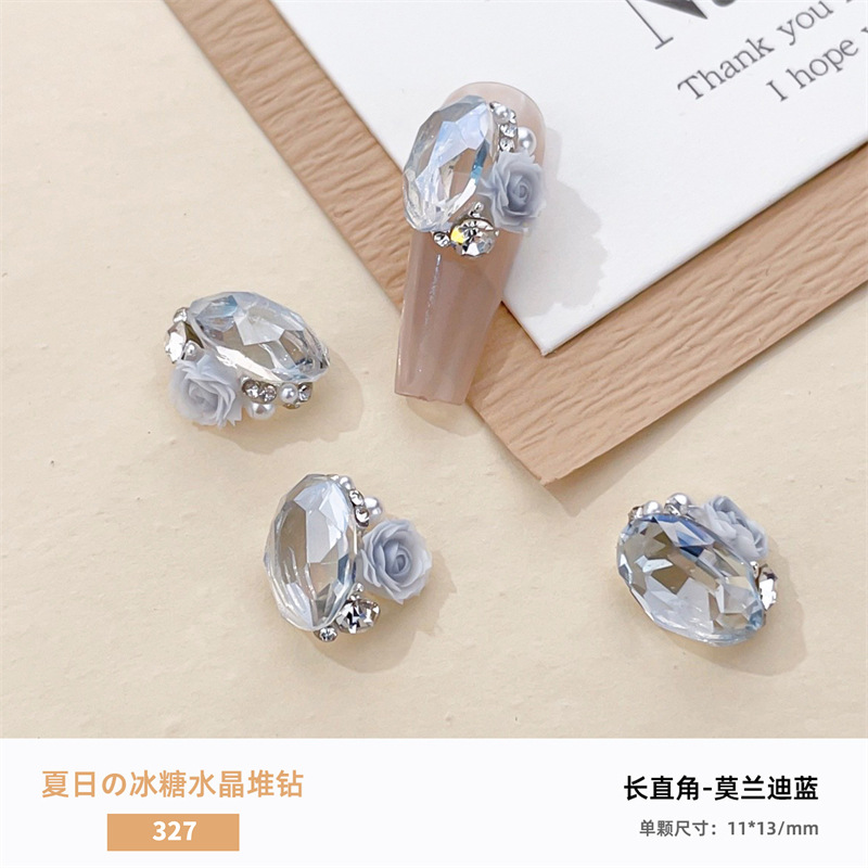 Verano hielo a través de la manicura, pila de cristales, joyería de diamantes, azúcar transparente, huevo de paloma, diamante de uñas, pila de rosas, bola de diamantes, producto terminado