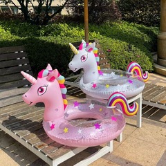 Rainbow Unicorn Sparkle Swim Ring Wholesale Cute PVC Inflatable Life Ring New Creative Children's Sitter
