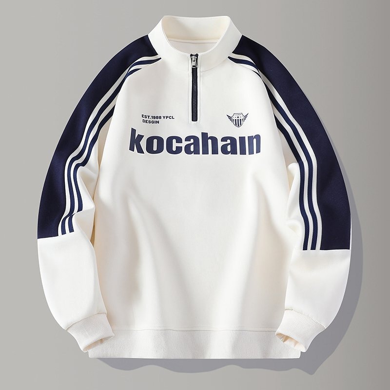 2026 Spring and Autumn Style Half-High Collar Zipper Sweatshirt for Teenage Boys, Trendy Color-Block Print, Super Stylish Top