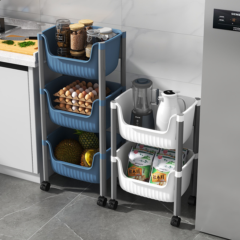 Plastic Shelf Household Kitchen Storage Rack Multi-layer Shelf with Roller Floor Bathroom Multi-scene Multi-function Storage