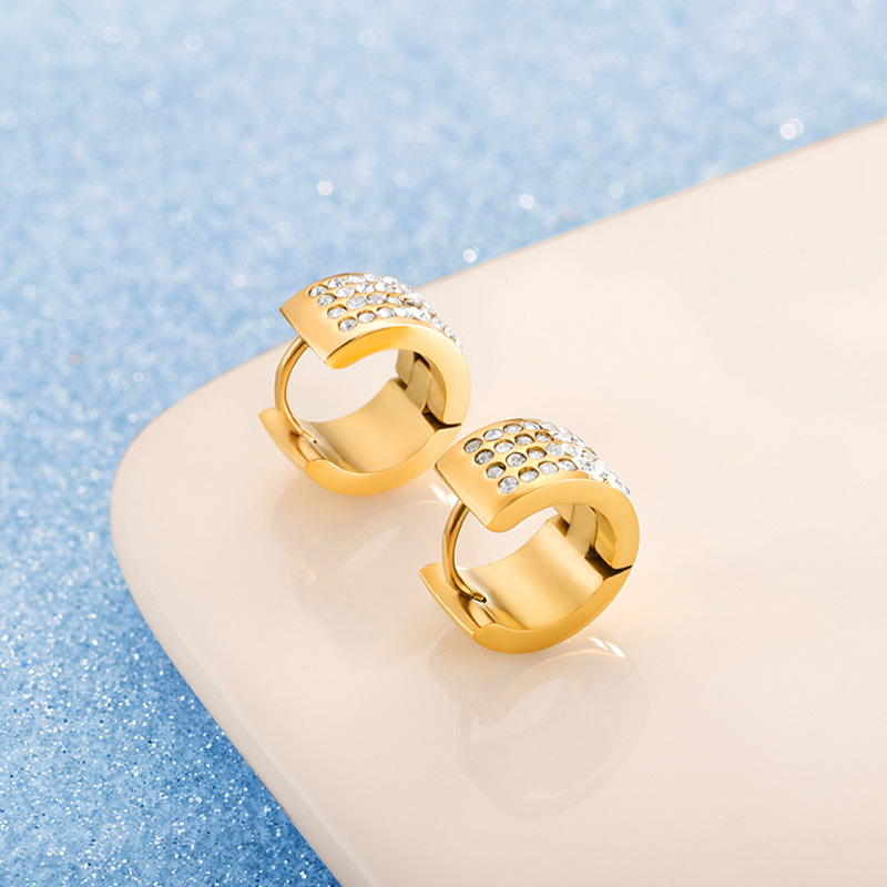 Golden glossy elegant fashionable trend earrings stainless steel