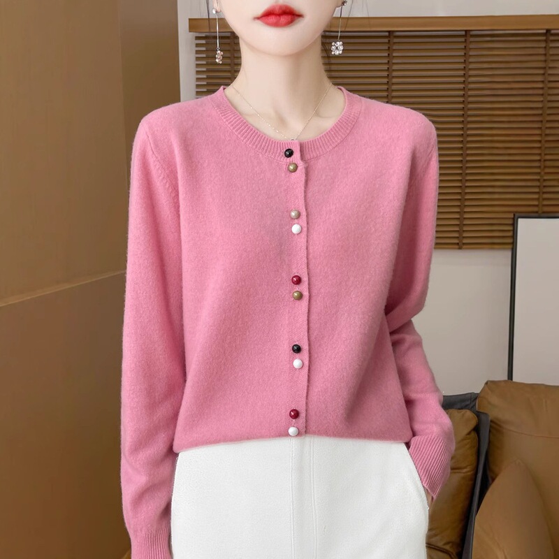 Spring and Autumn New Andy Velvet Cardigan with Colorful Buttons, Women's Round Neck Loose Knit Sweater Coat, Soft and Versatile Top