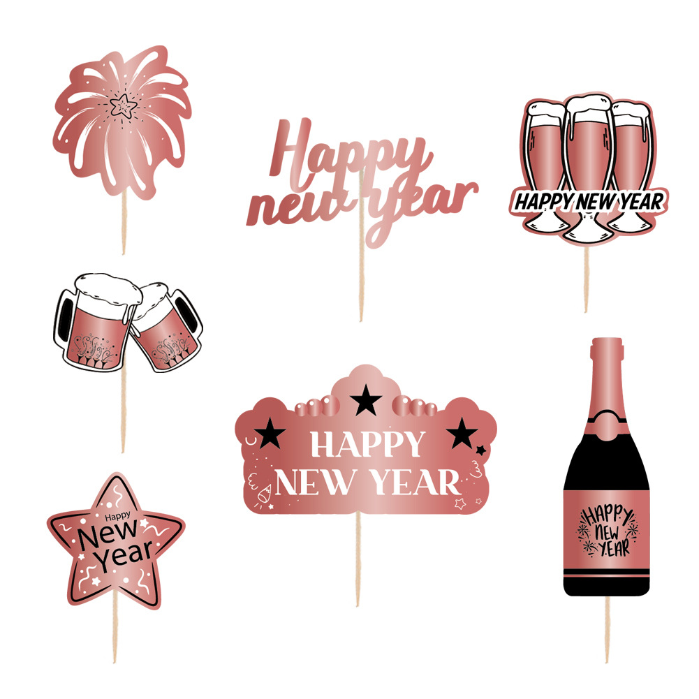 Inserción de tarjeta de año nuevo papel de giling Año nuevo botella de vino pastel bandera inserción al por mayor colgante de Navidad Inserción de tarjeta de pastel de Año Nuevo