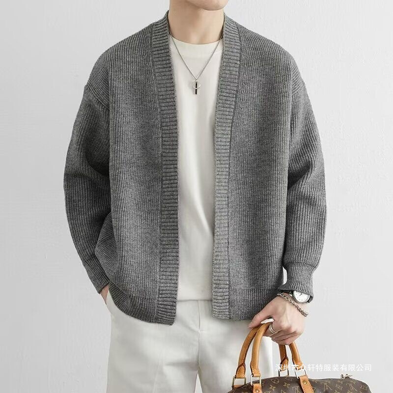 V-Neck Sweater Men's Cardigan Spring and Autumn Casual Men's Loose Sweater Outerwear Trendy Korean Style Men's Loose Jacket V-Neck Sweater Men's Cardigan Spring and Autumn Casual Men's Loose Sweater Outerwear Trendy Korean Style Men's Loose Jacket