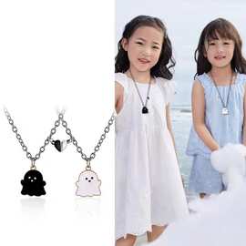 亚马逊跨境热卖幽灵项链简约个性合金滴油锁骨链爱心磁铁扣项链