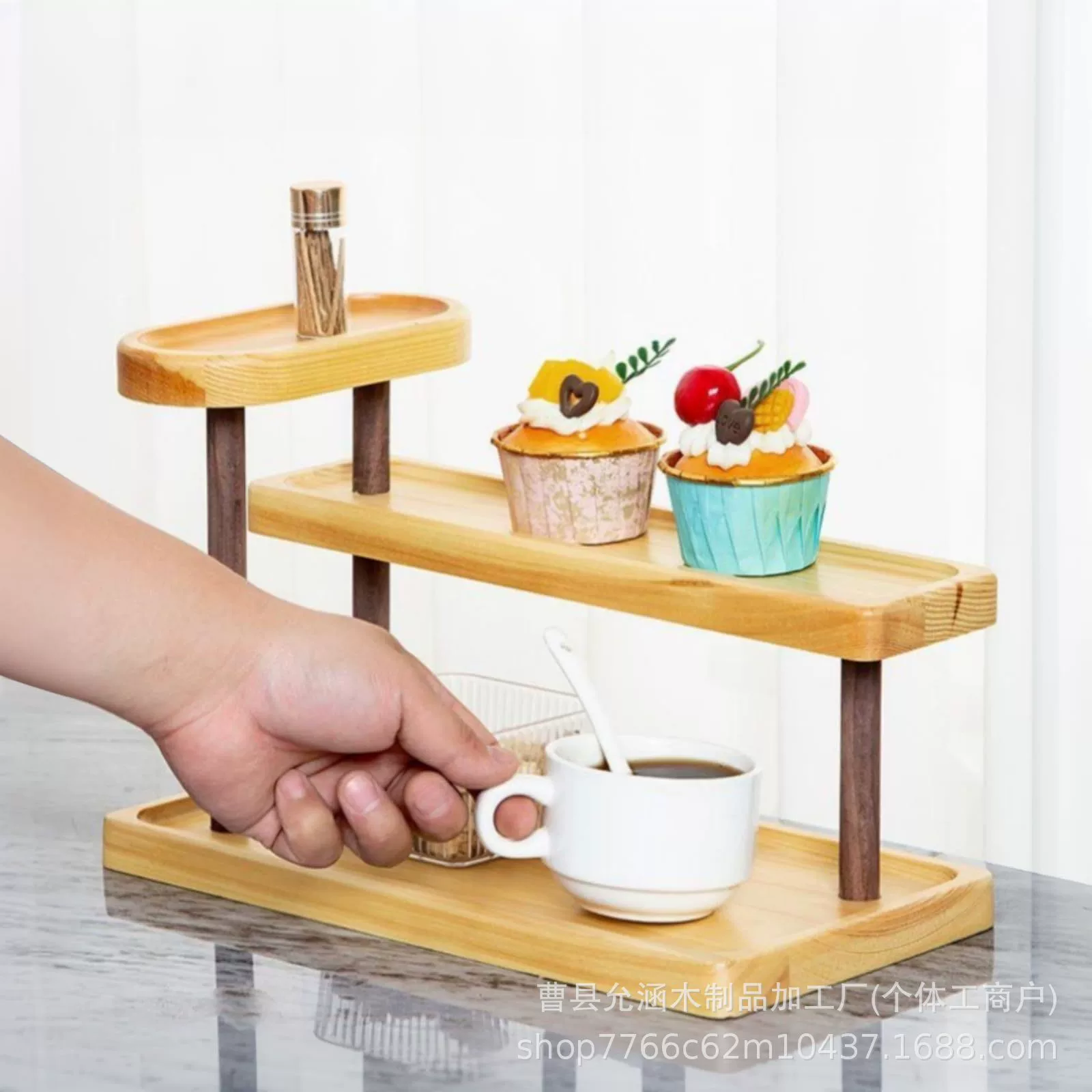 Трансграничная деревянная парфюмерная двухслойная подставка для настольного торта для кофейного бара подставка для хранения домашнего декора