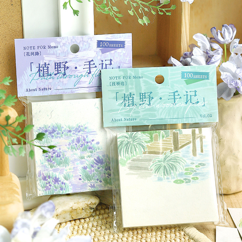 NOTE FOR100 Sticky Notes: Plant Illustration Material in an Artistic Style for Journaling and Note-Taking