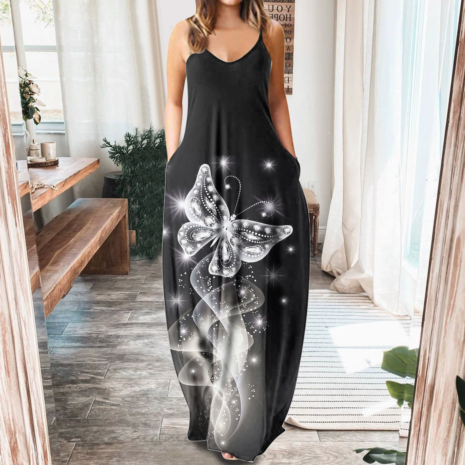 2022 Women Casual Loose Strap Dress Colors Summer Sexy Boho Bow Camis Pocket Maxi Dress Plus Sizes Big Large Dresses Robe Femme corset dress