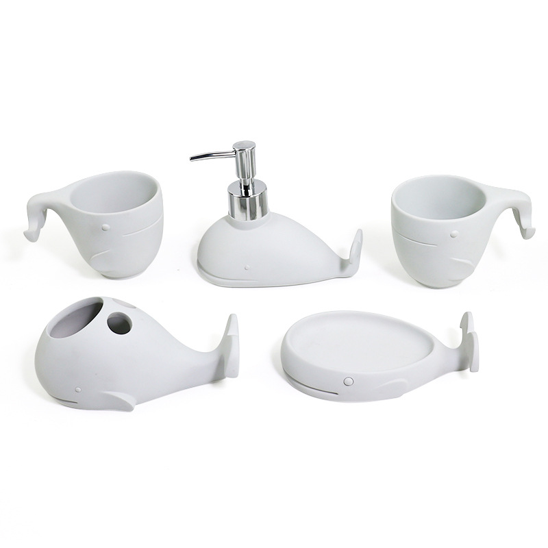 Simple ballena de dibujos animados resina cinco traje de lavado familia chic traje de baño botella de leche cepillo de dientes titular de la Copa