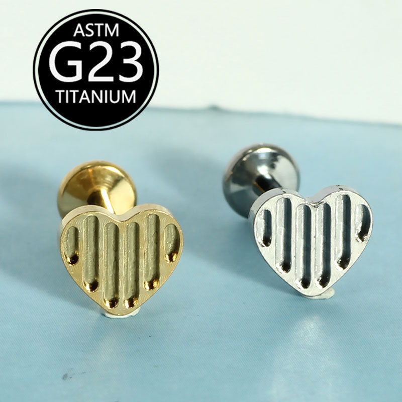 G23 Titanium Alloy Heart-Shaped Lip Piercing Labret Stud Internally Threaded CZ Gem detail image 1