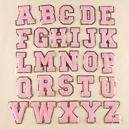 Computer embroidery label towel embroidery gold edge English letter badge patch patch clothing accessories chenille embroidery cloth patch