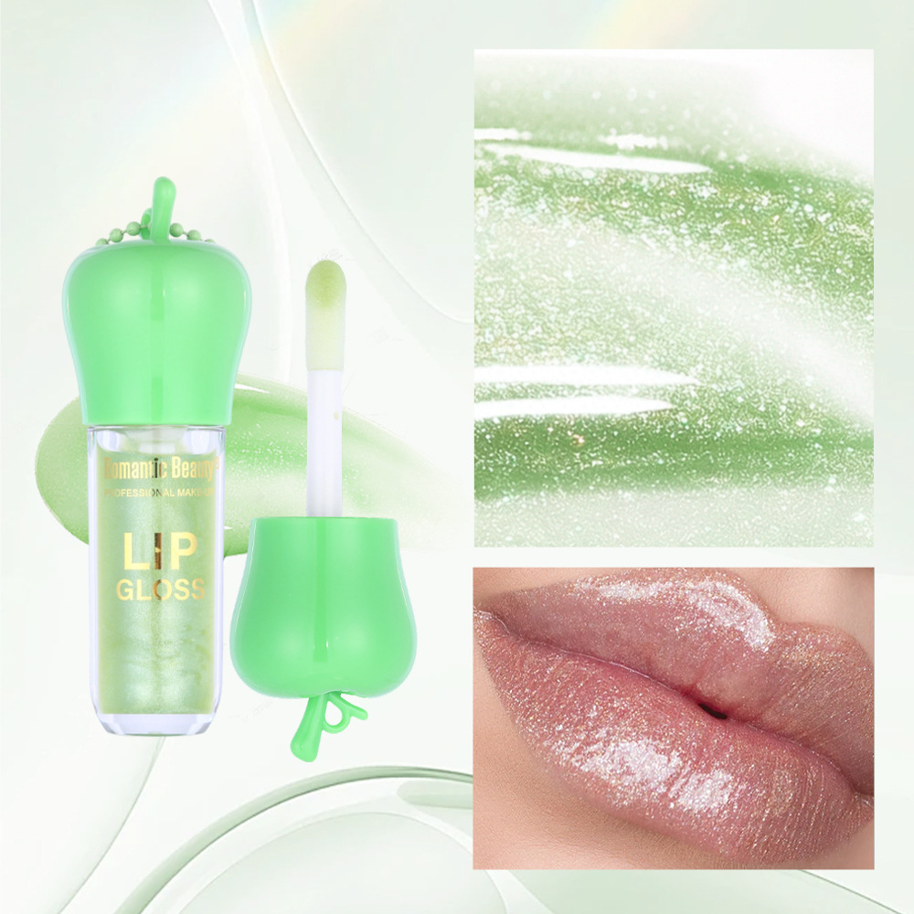 Esmalte labial de manzana verde transfronterizo con esmalte labial de agua perlada, lubrificante labial de color, lubrificante labial de color, espejo, lubrificante labial