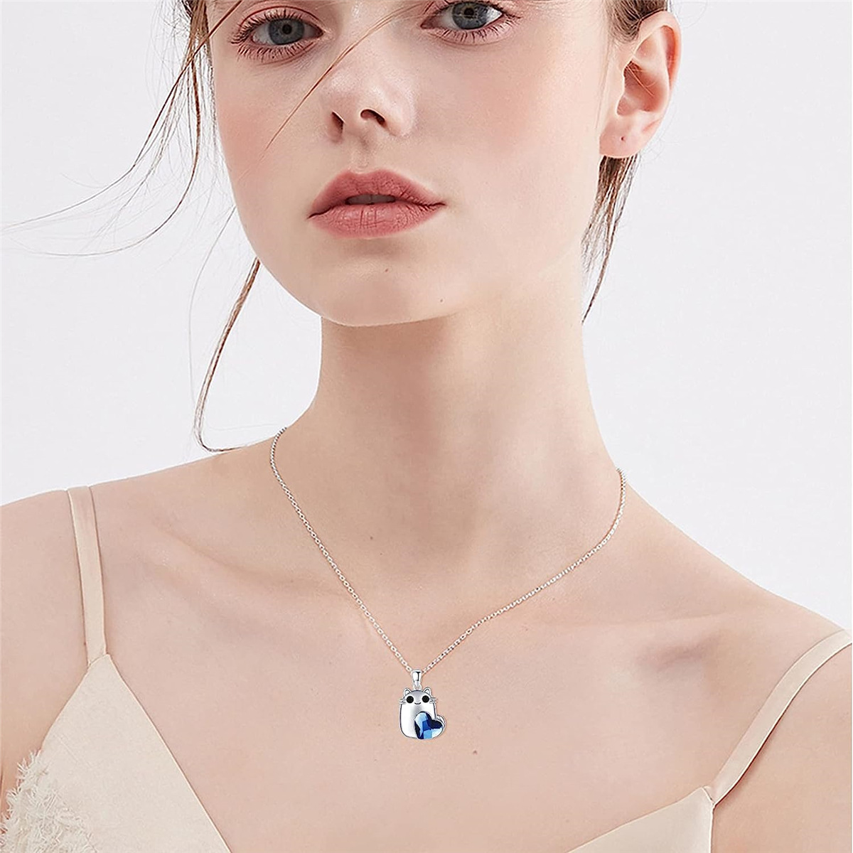 Collana con ciondolo a forma di gatto in cristallo blu, molto venduta, accessori per gioielli da donna alla moda e versatili, regalo_voghion.com