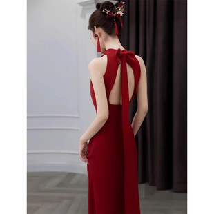 wine red toast 2025 new high-end light luxury engagement dress bride wedding door casual dress