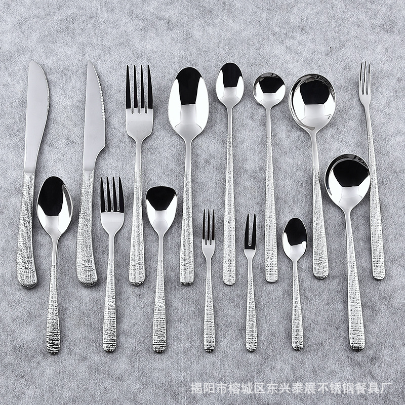 304 스테인레스 스틸 다이아몬드 그레인 핸들 서양 식기 나이프와 포크 스푼 세트 빈티지 식기 세트 스테인레스 스틸 스푼 도매