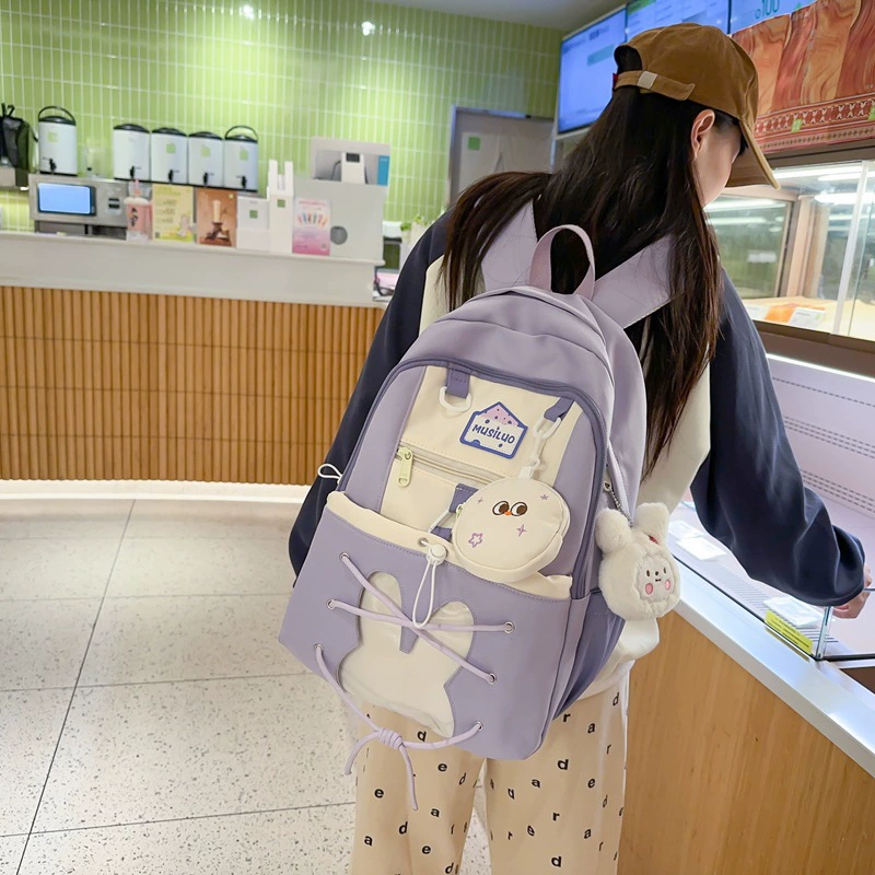 2025 новая Mi Pure Korean Ins College Style Girls Cute Backpack Contrast Color Lightweight Backpack for Primary and Secondary School Students