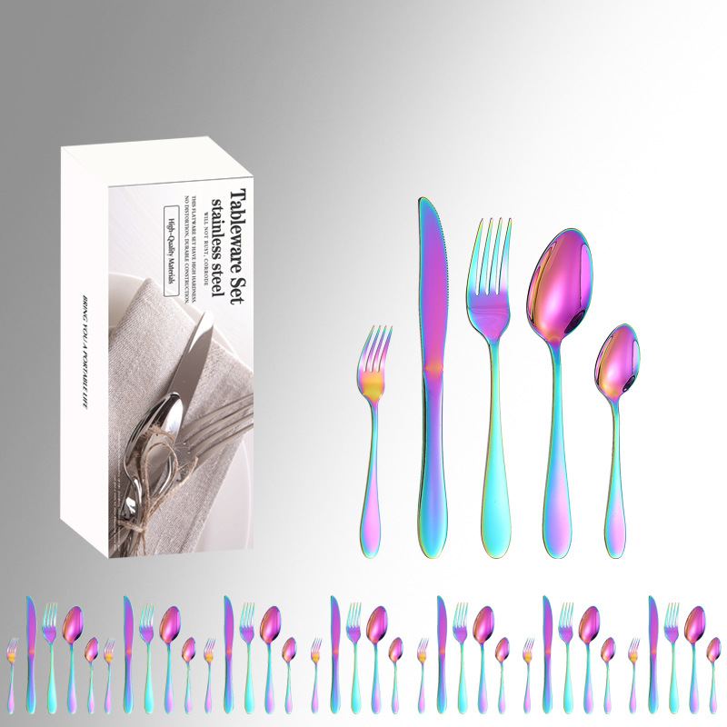 1012 cinco piezas principales caja simple cuchillo de comida occidental, tenedor y traje de cuchara Amazon productos transfronterizos vajilla de acero inoxidable traje de 40 piezas