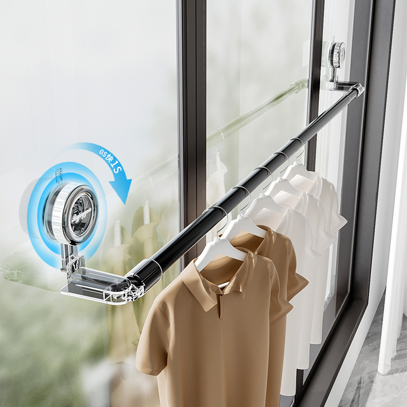 Suction Cup Clothes Drying Rack, Telescopic Clothes Drying Rod, Balcony Clothes Drying Artifact, No Punching, Thickened Clothes Drying Rod, One Whole Clothes Drying Rod